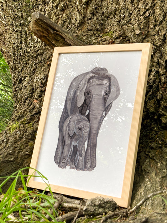 Elephant Mother and Babe Print