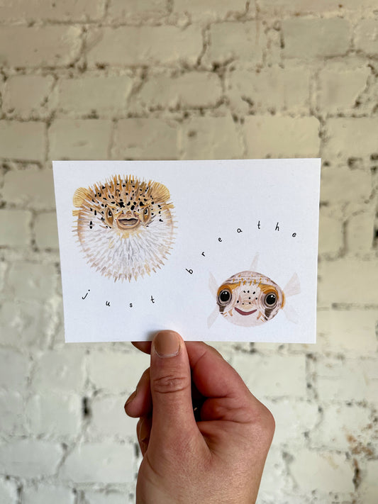 Just Breathe Pufferfish Postcard